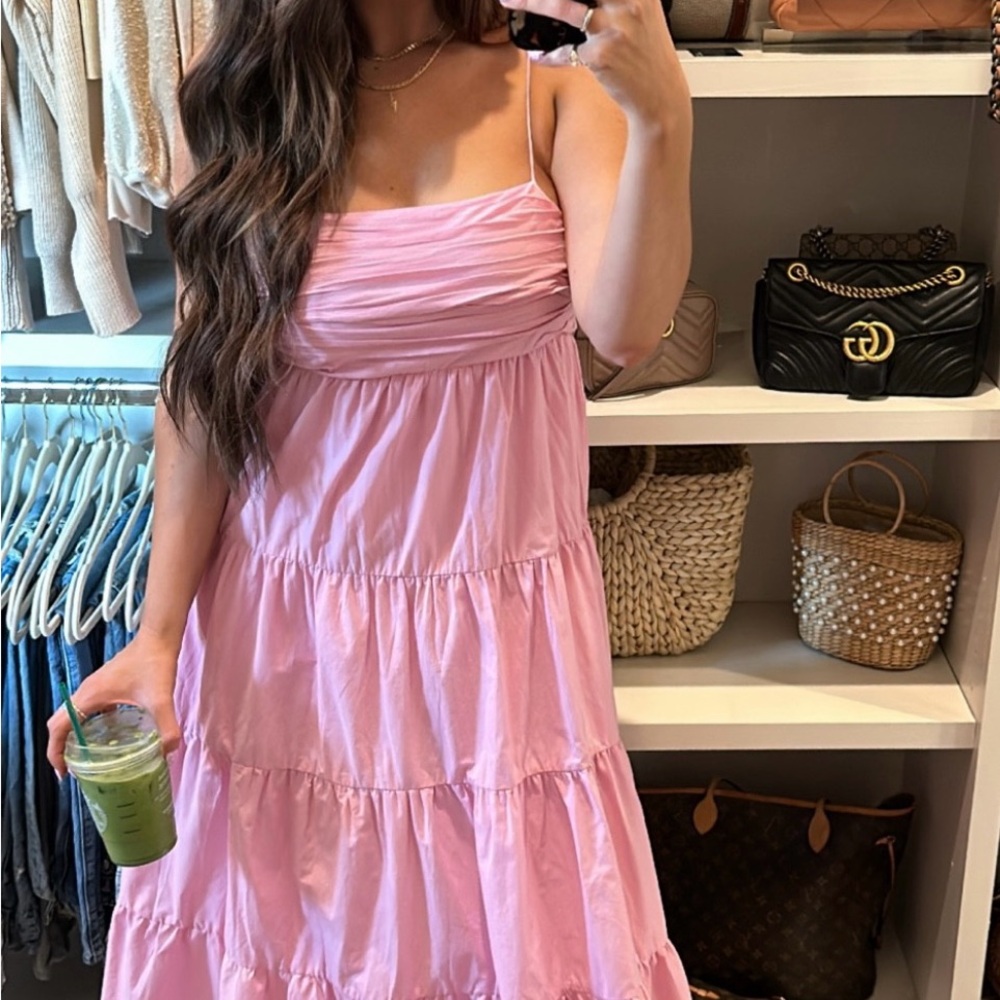 Pink Tiered Strapless Maxi Dress